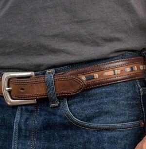 Brighton Men’s | Unisex | Brown Leather Belt w/ Woven Inlay - Sz 42